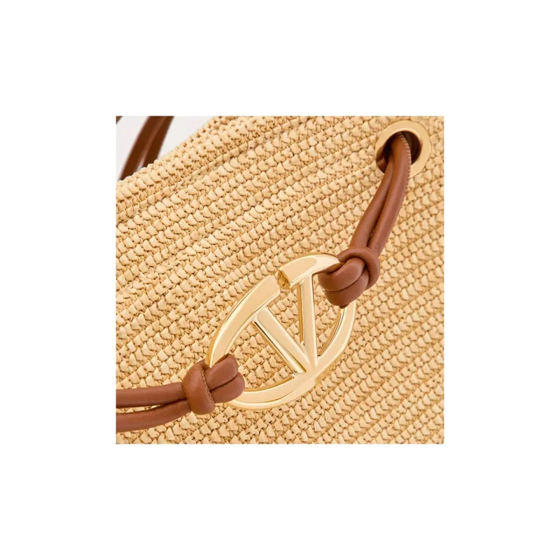 Valentino Raffia Tote Bag Shopping Bag Handbag Large Size Women's Natural-5