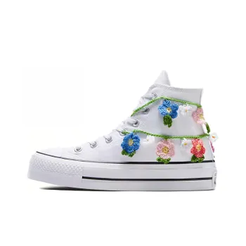 Converse Chuck Taylor All Star Lift Crochet Flower Anti-Slip Wear-Resistant High-Top Canvas Shoes Women's White