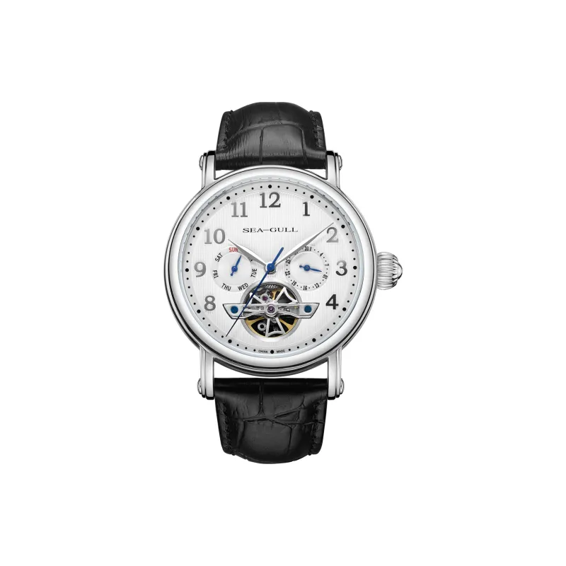 Sea Gull LE BRASSUS Collection Automatic Mechanical Movement Genuine Leather Strap Watch Men's Watches White Dial-0