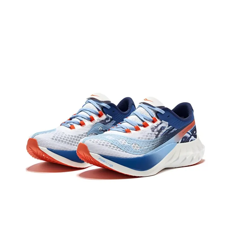 Saucony Endorphin Pro 4 Cushioning Anti Slip And Wear Resistant Low Top Carbon Plate Running Shoes Unisex White Blue-2