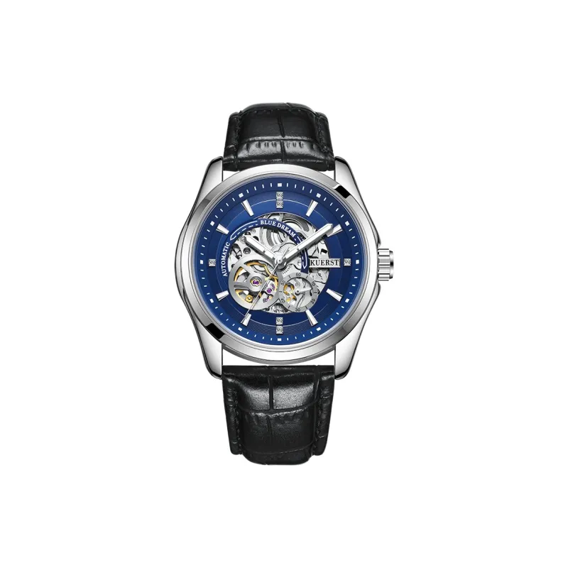 KUERST Automatic Mechanical Movement Genuine Leather Strap Men's Watches White Dial-3
