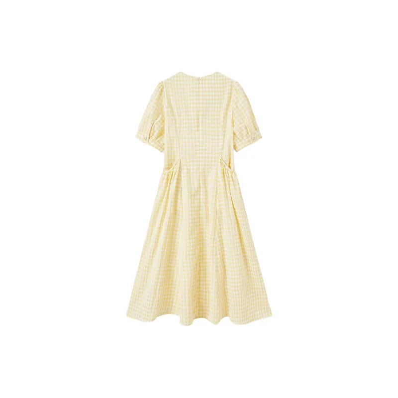 EICHITOO Short Sleeved Dress Women's Light Yellow Plaid-1