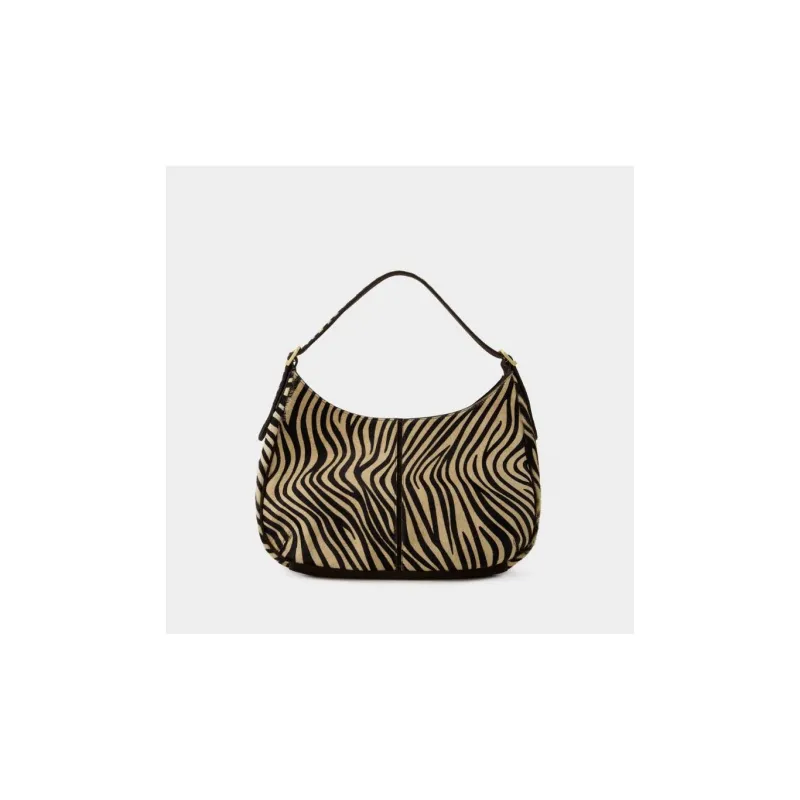 Rouje Cow Leather Hobo Bag Handbag Tubas Women's Black & Beige-3