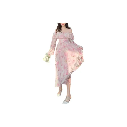 DPLAY Long-Sleeved Dresses Women's Slightly Tipsy Pink Rose