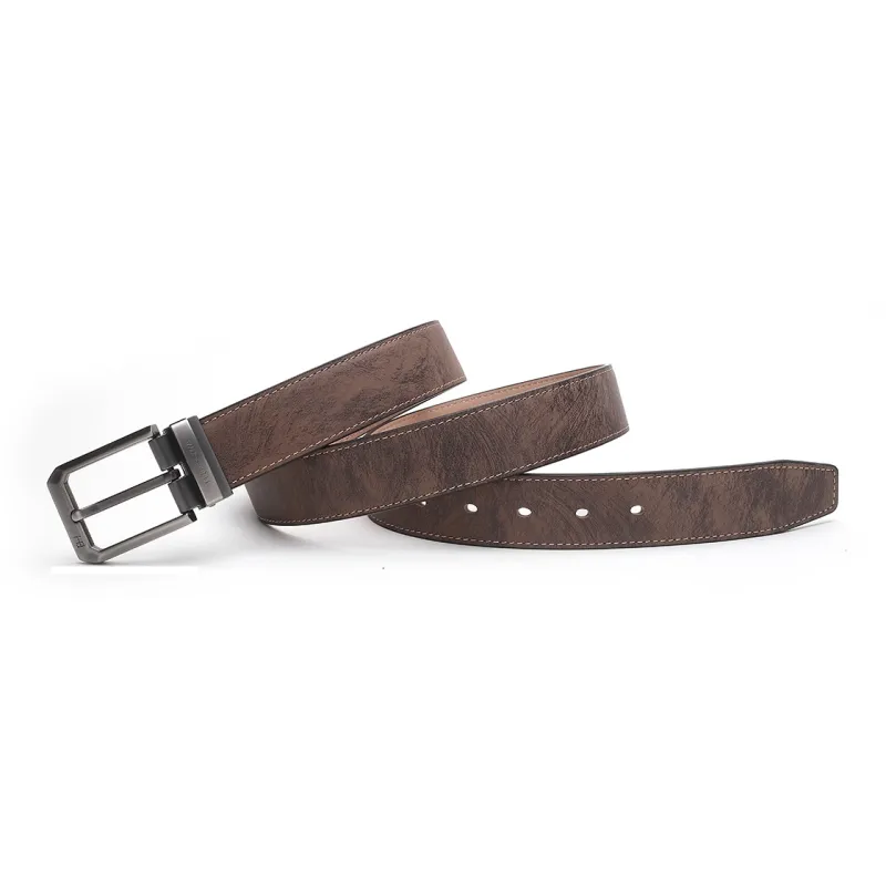 ELLE HOMME Pin Buckle Belt For Men Casual Vintage Trendy Cow Leather Belt Men's Black Width 3.4cm-2