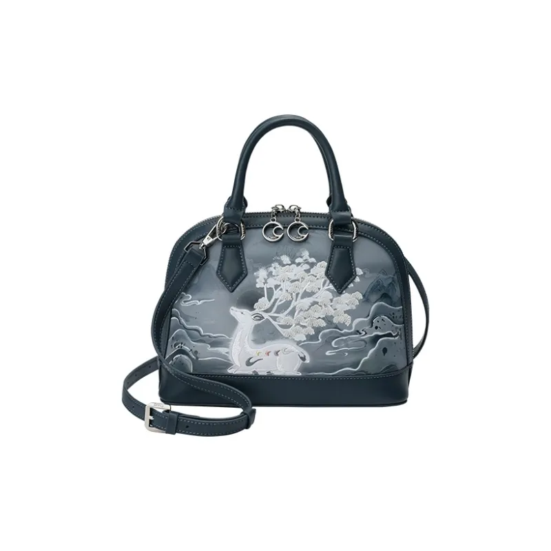 Ancient Yi Xi Cow Leather Robe Handbag Elegant Mom Bag Women's Cyanosis-0