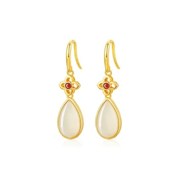 Central Fashion Hetian Jade Earrings Green Jade Women's