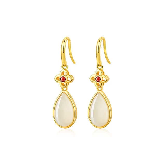 Central Fashion Hetian Jade Earrings Green Jade Women's-0