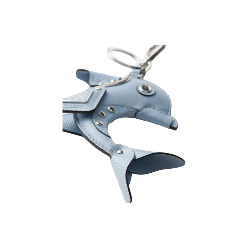 PRADA Leather Key Ring Bag Accessories Unisex Light Blue-2