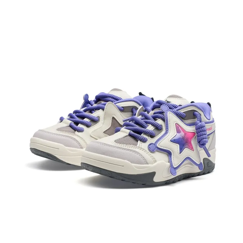 XTEP Sanrio Co-branded Low-Top Skateboard Shoes Women's Milk Tea White/Daylily Basket Purple-3