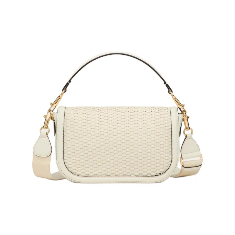 Valentino Woven Patchwork Leather Portable Crossbody Bag Shoulder Bag Women's Ivory White-3