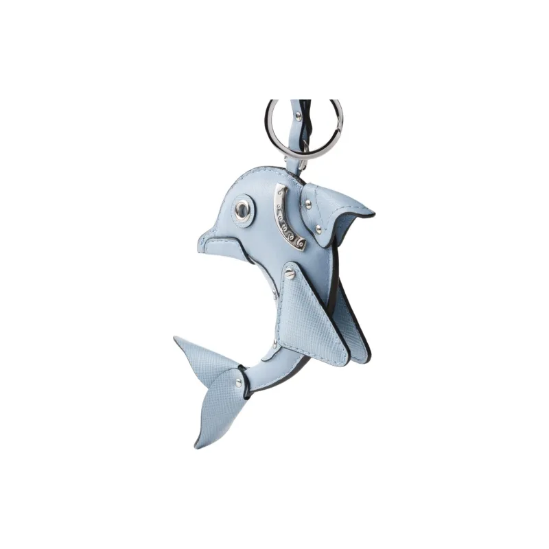 PRADA Leather Key Ring Bag Accessories Unisex Light Blue-1