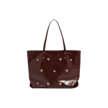 WHERE WHAT WHO PU Tote Bag, Shoulder Bag Regular Women's Burgundy/Black/Silver