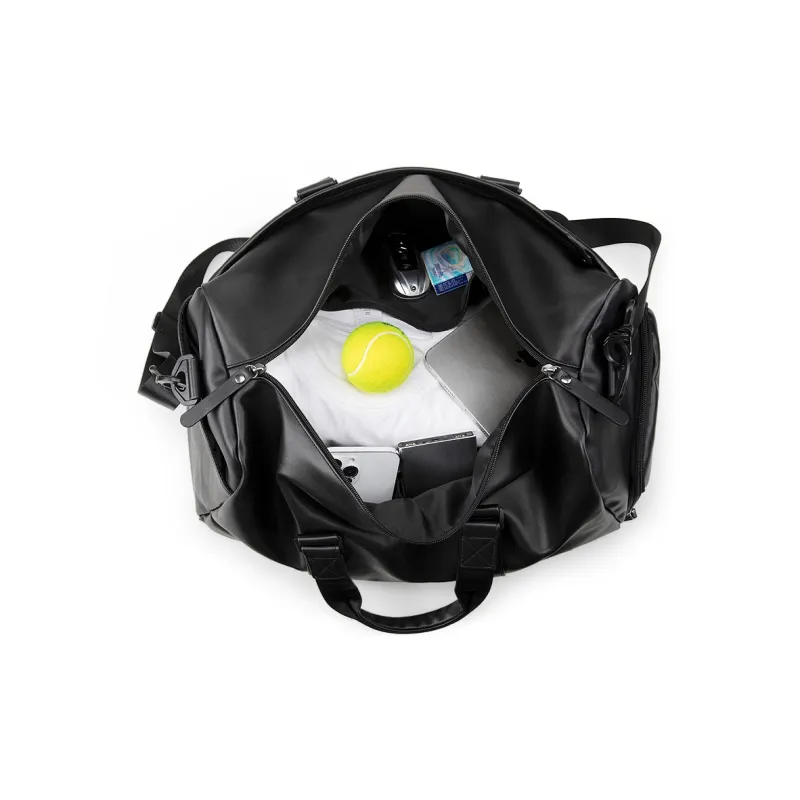 Fillove PU Wet/Dry Separation Handbag Crossbody Bag Short Trip Travel Bag Luggage Bag Regular Unisex Black-4