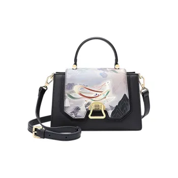 Ancient Yi Xi Cow Leather Cheongsam Crossbody Bag Women's Gray Purple