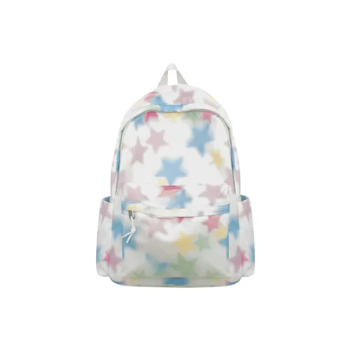 Rainbow Girl Nylon Backpack Regular Women's Purple/White/Green/Black