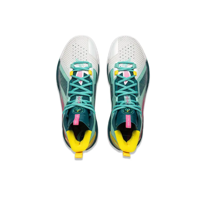LiNing Anti five 4 Cushioned Wear Resistant Breathable Mid Top Basketball Shoes Men's Green White-4