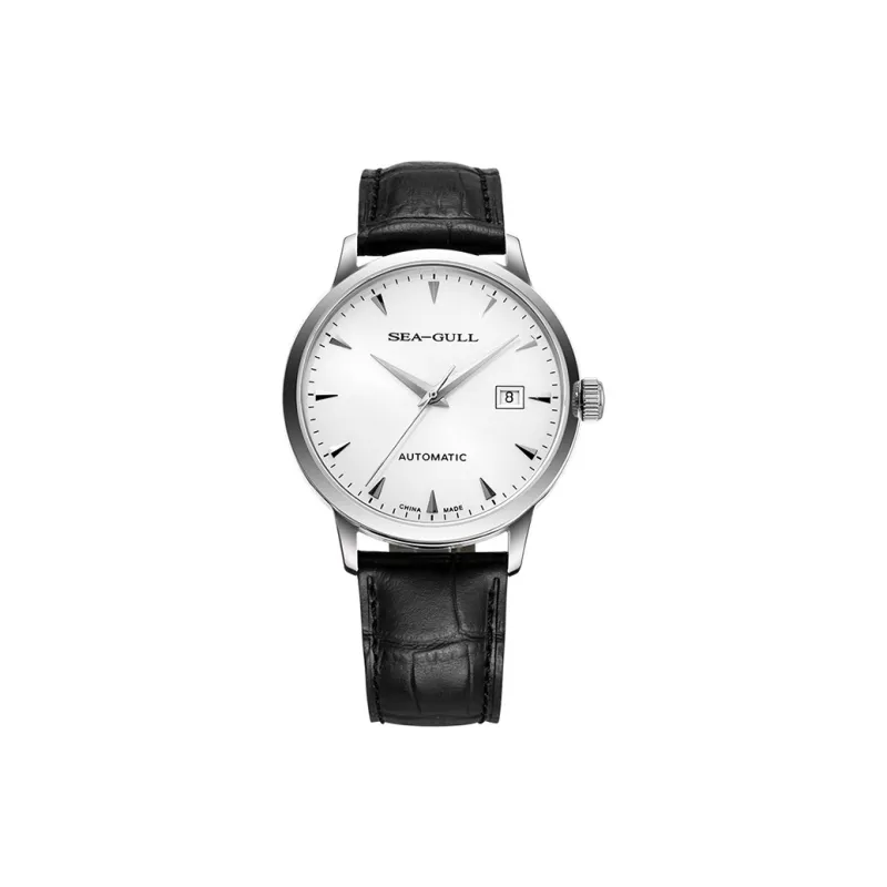 Sea Gull National Automatic Mechanical Movement Genuine Leather Strap Watch Men's Watches White Dial-0
