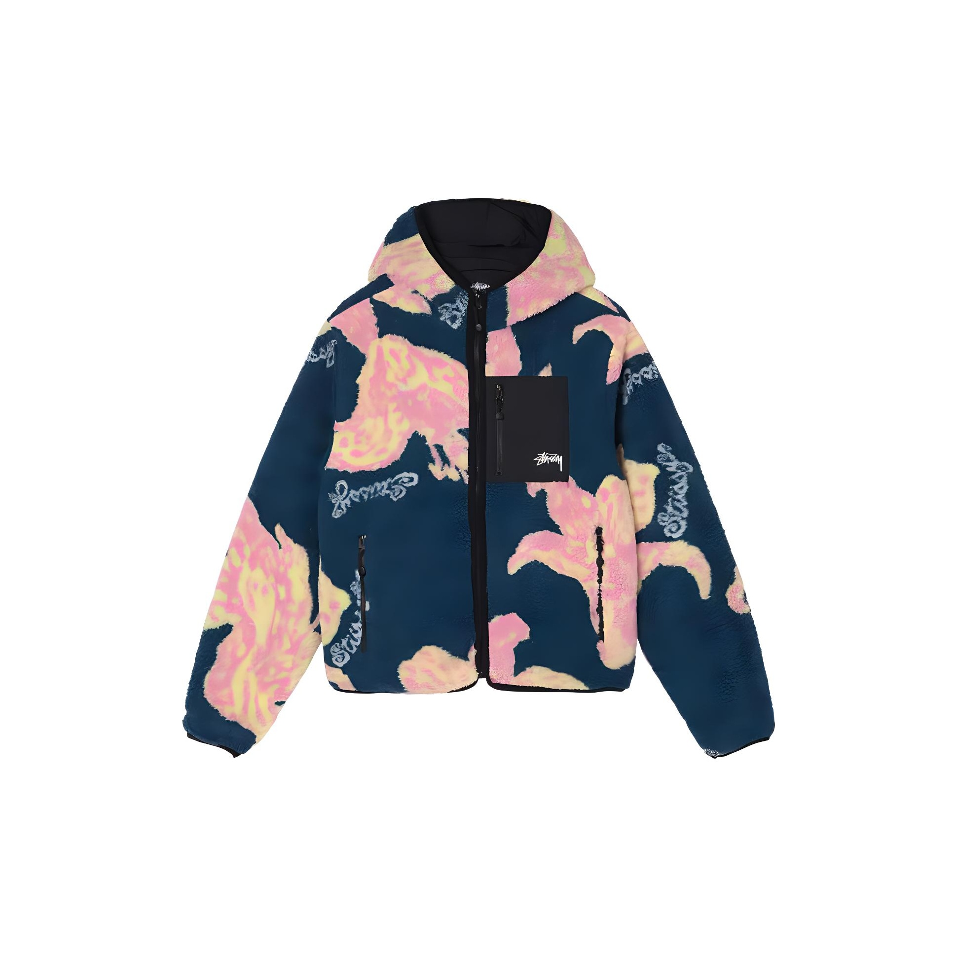Stussy Floral Sherpa Hooded Jacket Blue XS - POIZON