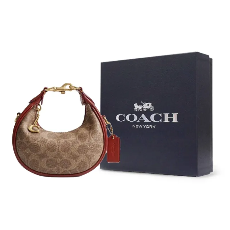COACH Artificial Leather With Cow Leather Handbag Shoulder Bag Crossbody Bag Mini Women's Brown Yellow & Rusty Red-7