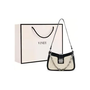 VINEY Synthetic Leather Shoulder Bag Crescent Bag Small Size Women's Ecru
