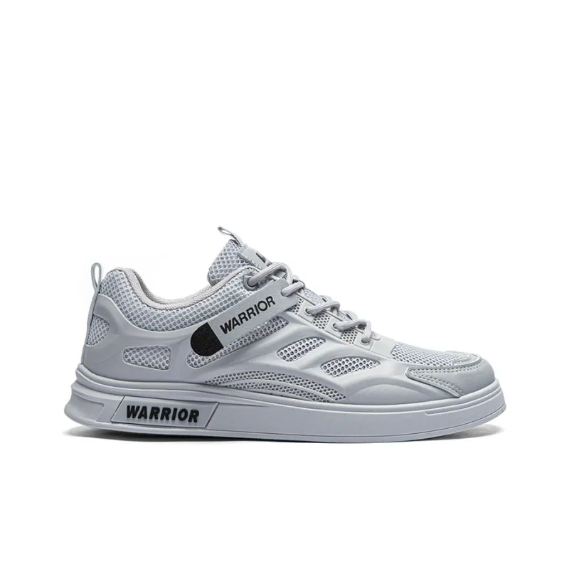 Warrior Mesh Surface White Sneakers Lightweight And Breathable Low Top Skateboard Shoes Men's Gray-1