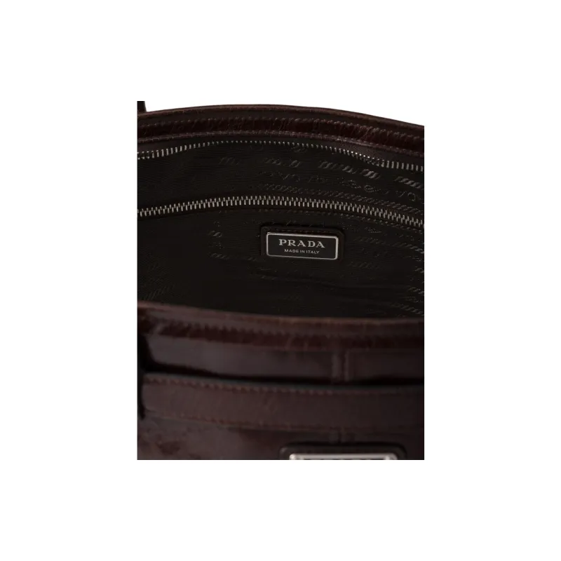 PRADA Leather Tote Bag Shopping Bag Handbag Men's Dark Brown-3