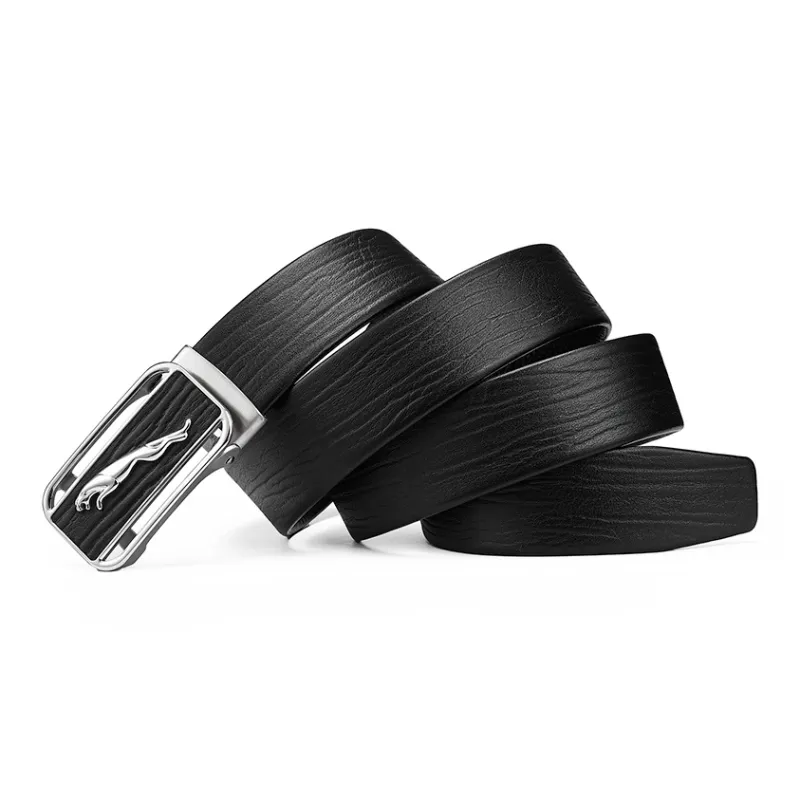 JAGUAR Cut Out Automatic Buckle Design Cow Leather Leather Belts Men's Black Width 3.4cm-3