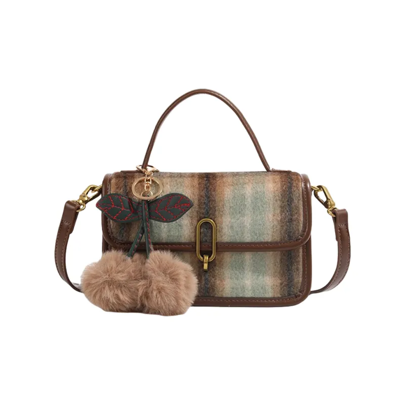 DALO PU With Woolen Shoulder Bag, Crossbody Bag, Handbag Women's Burgundy/Khaki-7