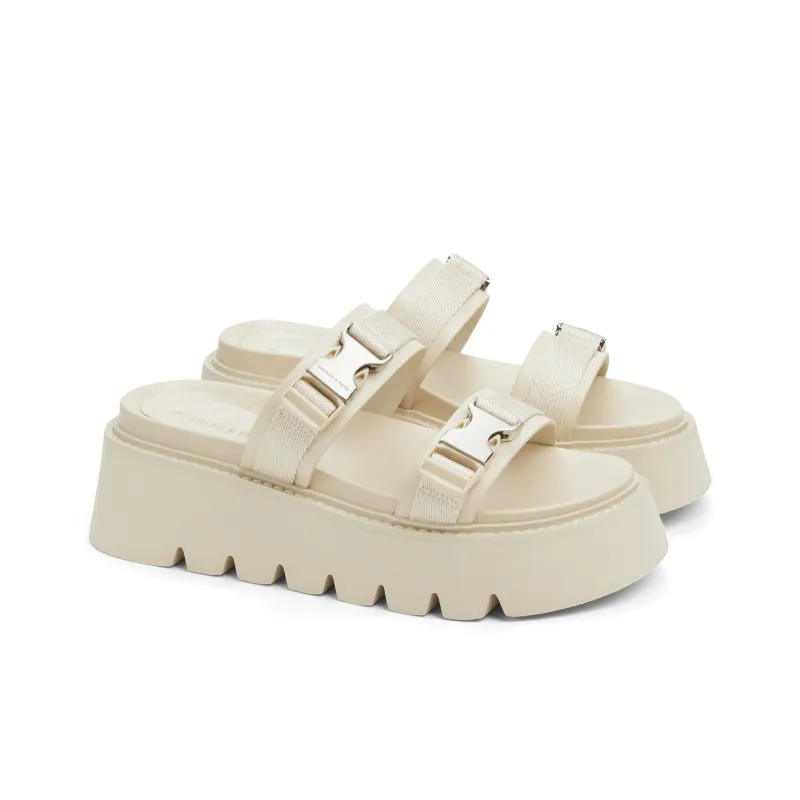 CHARLES&KEITH EVA Slide Slippers 6cm Women's Beige/Beige/Black-1