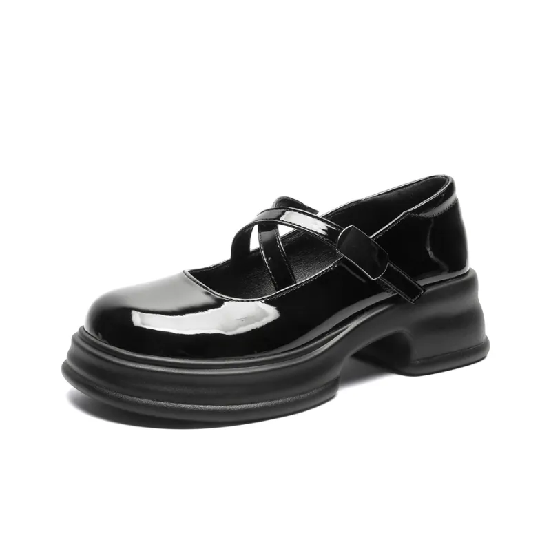 Warrior Mary Jane Shoes Chunky Heel Women's Black-1
