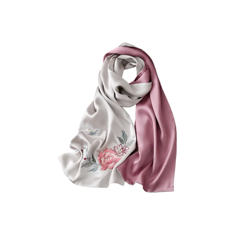 Hang Silk Road 100% Mulberry Silk Silk Scarves Women's Pink Purple-1