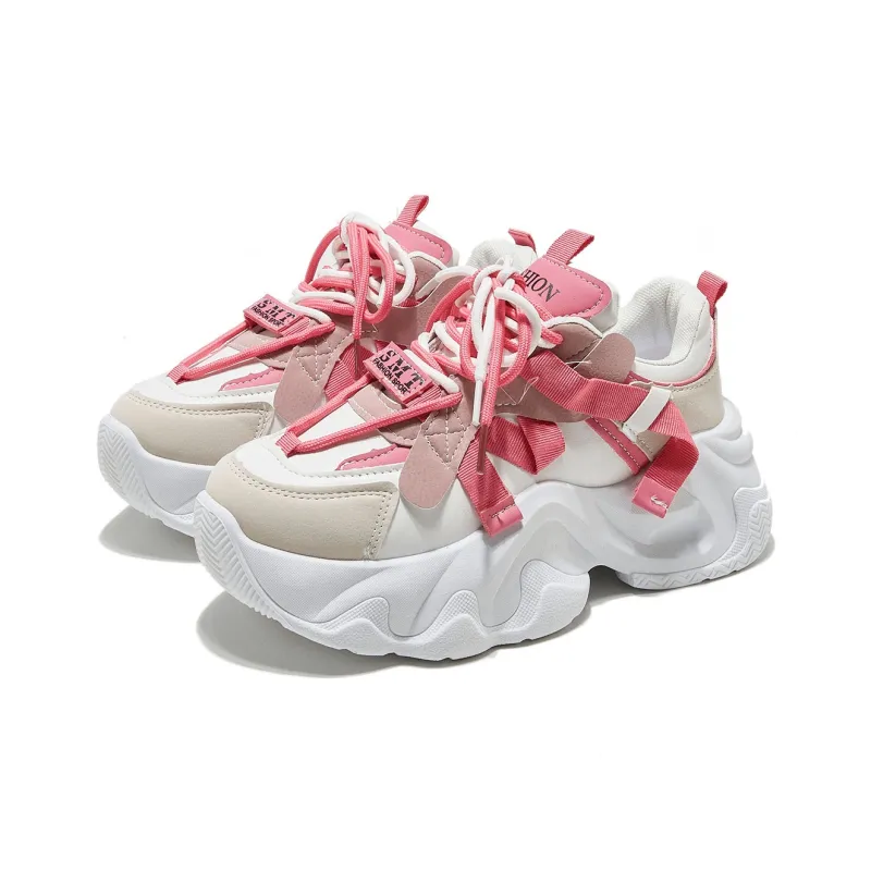 Komanic Platform Thermal Height Increasing Lightweight Abrasion Resistant Cushioning Low Top Chunky Sneakers Women's-1