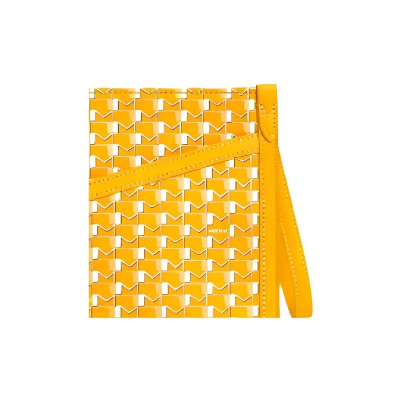 Moynat Canvas With Leather Trim Clutch Medium Size Women's Yellow & White-3