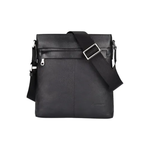 Hush Puppies Cow Leather Crossbody Bag Shoulder Bag Medium Size Men's Black