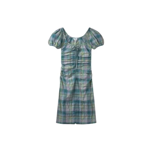 GANNI Short-Sleeved Dresses Women's Aqua Green