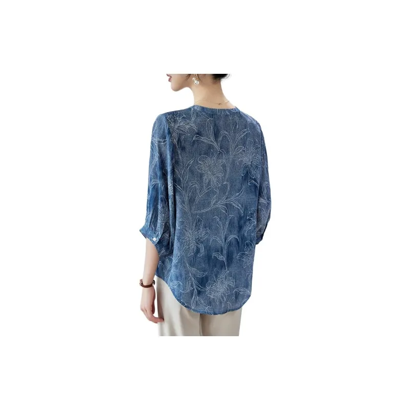 Yi Mengyuan Silk Shirt Women's Blue-3