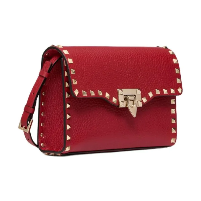 Valentino Rockstud Grain Calfskin Crossbody Bag, Shoulder Bag Women's Red-1