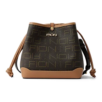 FION Artificial Leather Crossbody Bag Shoulder Bag Medium Size Women's Coffee/Caramel