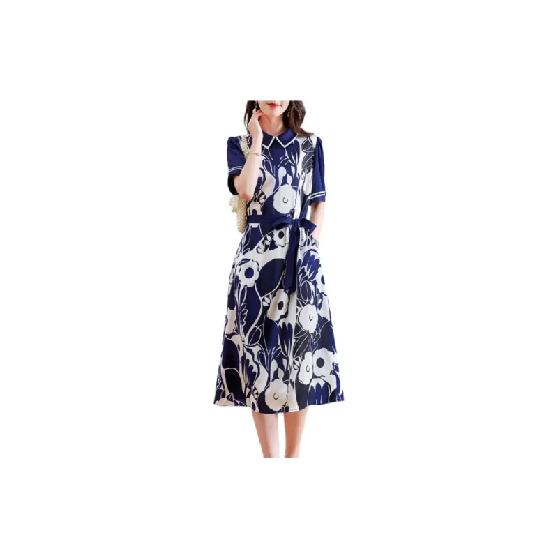 Yi Mengyuan Lace Up Silk Short Sleeved Dress Women's-1