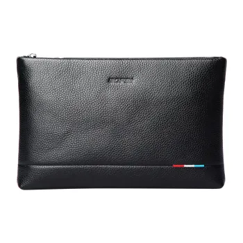 BOPAI Top Grain Cow Leather Clutch Envelope Bag Regular Men's Black