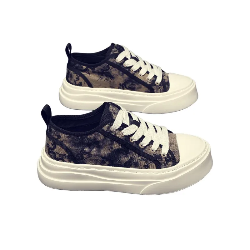 JANE HARLOW Breathable Lightweight Height Increasing Low-Top Skateboard Shoes Men's Black Apricot-2