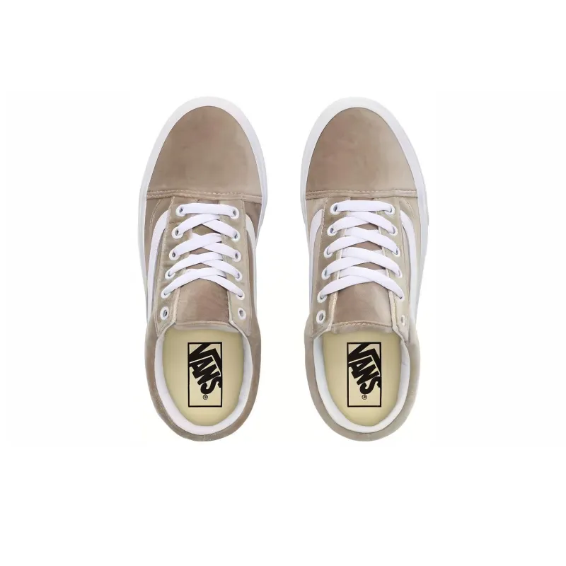 Vans Velvet Old Skool Shoes Beige 'Gray White'-3