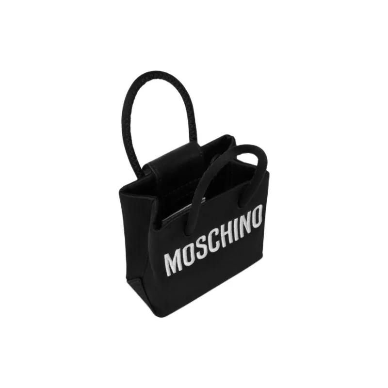 MOSCHINO Silk Blend Viscose Tote Bag Shopping Bag Portable Crossbody Bag Shoulder Bag Mini Women's Black-2