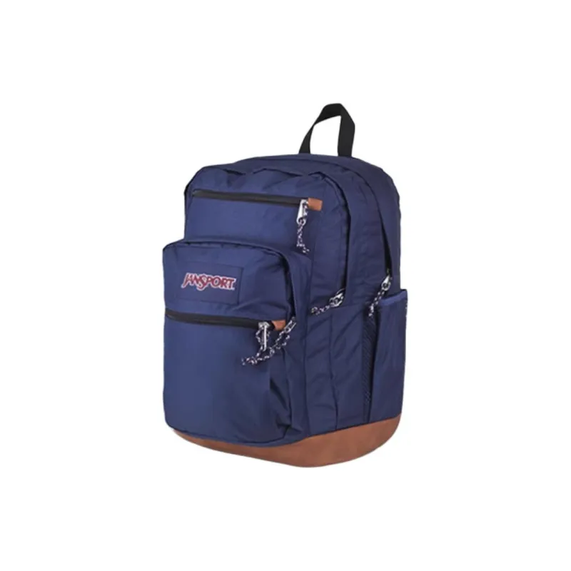 JanSport Fabric With Leather Backpack Large Size Unisex Navy Blue-1