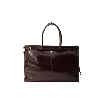 PRADA Leather Tote Bag Shopping Bag Handbag Men's Dark Brown