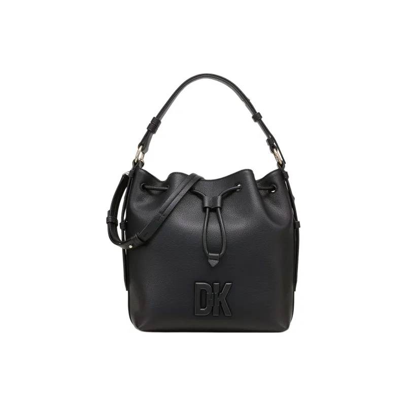 DKNY Leather Bucket Bags Handbags Medium Size Women's Black-0