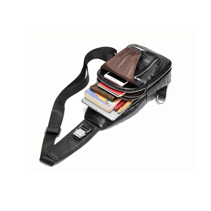 DOSRFINI Top Grain Cow Leather Sling Bag Regular Men's Black-3