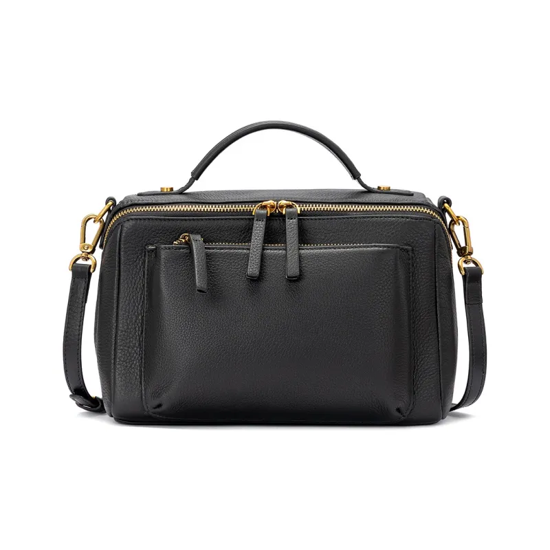 ROBERTA DI CAMERINO Cow Leather Mom Bag, Portable Crossbody Bag, Shoulder Bag Regular Women's Black/Khaki-0