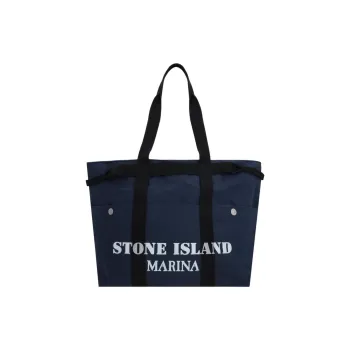 STONE ISLAND Marina Coated Canvas Bag, Tote Bag, Shopping Bag, Shoulder Bag, Handbag Men's Blue